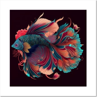 Floral Betta fish Posters and Art